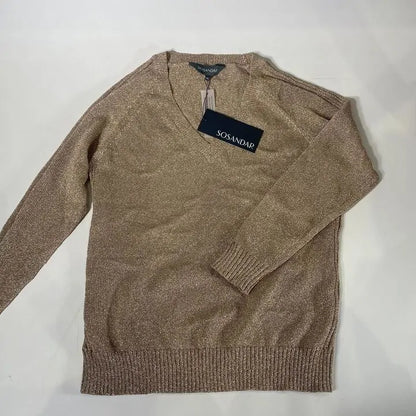 Sosandar-S22Tk714Mc0017-Xs-Gold-Gold Metallic Slouchy Jumper Size: Xs