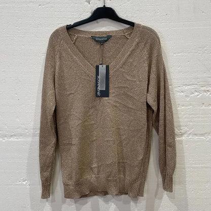 Sosandar-S22Tk714Mc0017-Xs-Gold-Gold Metallic Slouchy Jumper Size: Xs