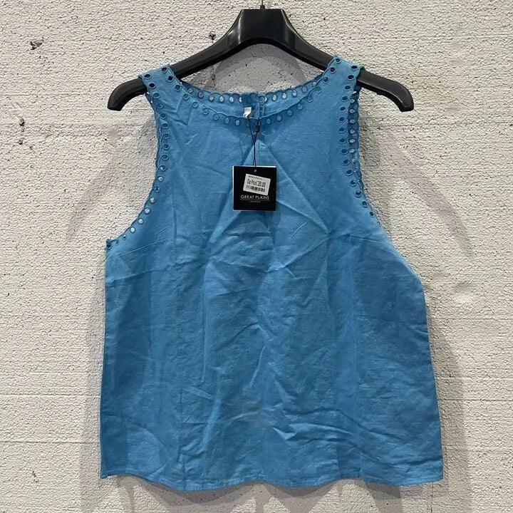 Great Plains- Blue Linen Sleeveless Top  Size: Uk 14/Large