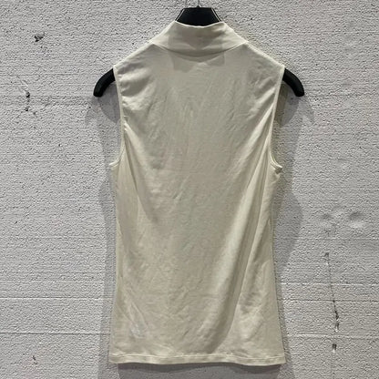 Theory-K0726520C05-M-White-White Turtleneck Sleeveless Top Size: Medium
