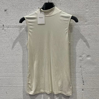 Theory-K0726520C05-M-White-White Turtleneck Sleeveless Top Size: Medium