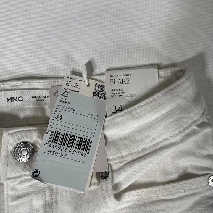Mango - White Mid-Rise Flared Jeans Size: UK 6/EU 34