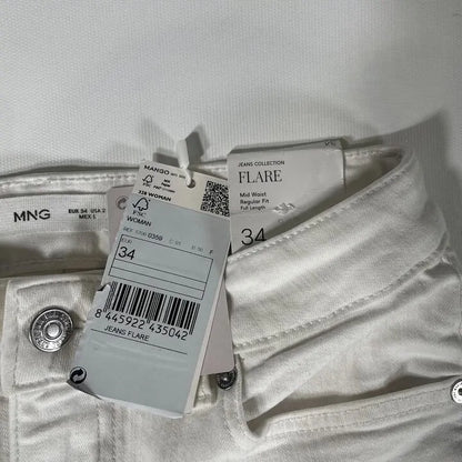 Mango - White Mid-Rise Flared Jeans Size: UK 6/EU 34