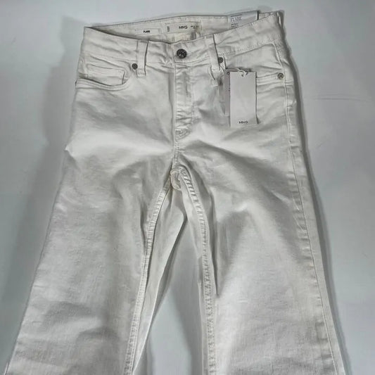 Mango-57000359-01-8-White-White Mid-Rise Flared Jeans Size: UK 8/EU 36