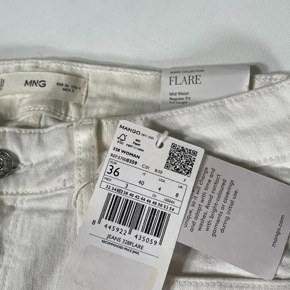 Mango-57000359-01-8-White-White Mid-Rise Flared Jeans Size: UK 8/EU 36