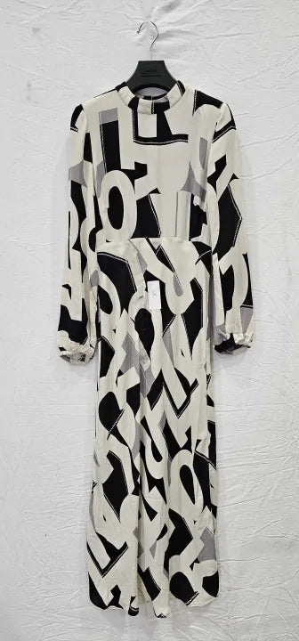 Mint Velvet - White/Black Print Bias Cut Midi Dress - Black Size: Uk 8