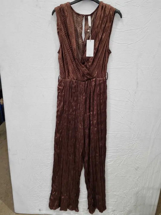 Mango Brown Satin Jumpsuit With Belt Size: Small