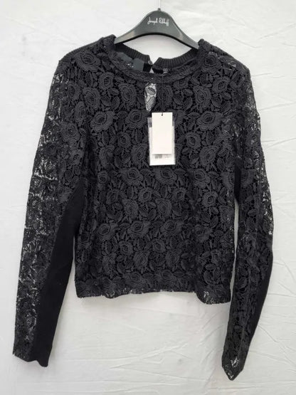 7 For All Mankind - Black Lace Front Wool Blend Jumper Size: L