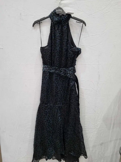 Mango Black Halter Velvet Dress Size: Medium