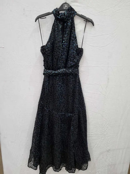 Mango Black Halter Velvet Dress Size: Medium