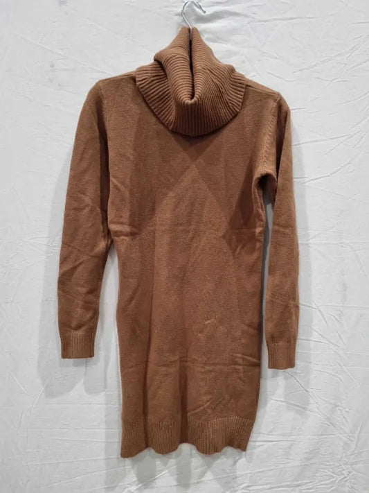 Soft Cashmere Tan Roll Neck Cashmere Blend Dress Size: One Size