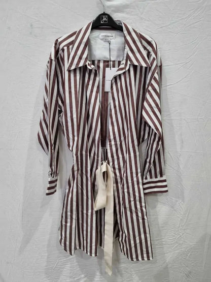 Victoria Beckham Brown Cotton Wrap Shirt Dress Size: 4