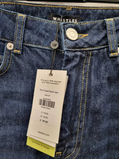 Whistles Dark Denim Authentic Slim Fray Jean Size: 27