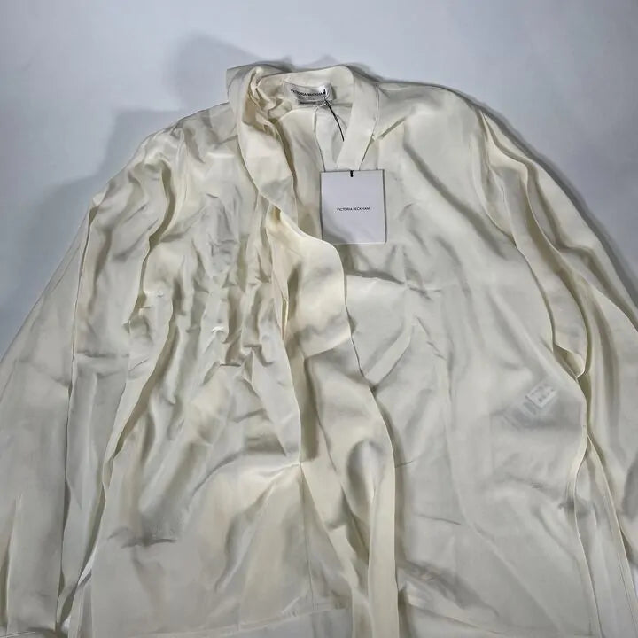 Victoria Beckham-1423Wtp004967A Vanilla-8-Cream-Cream Scarf Neck Silk Blouse Size: Uk 8