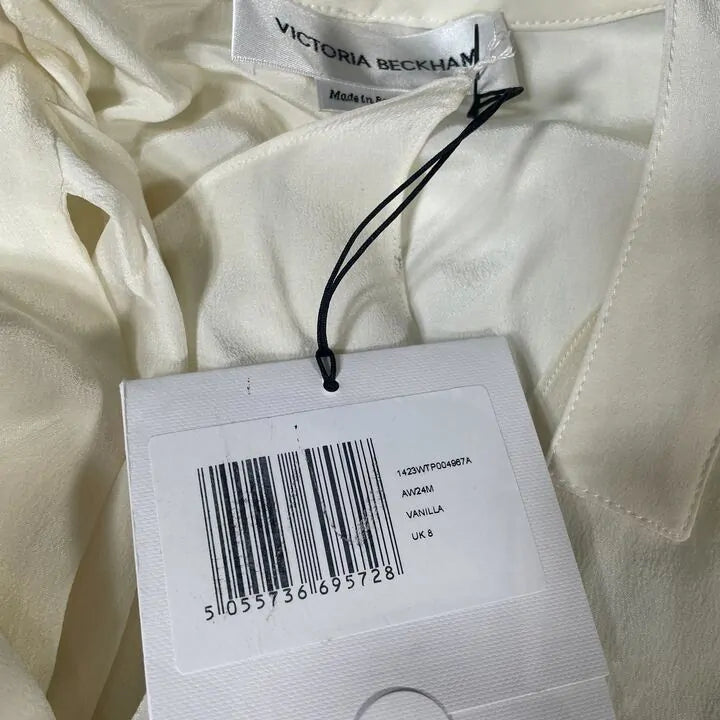 Victoria Beckham-1423Wtp004967A Vanilla-8-Cream-Cream Scarf Neck Silk Blouse Size: Uk 8