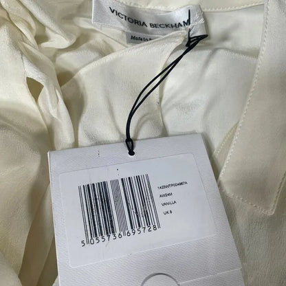 Victoria Beckham-1423Wtp004967A Vanilla-8-Cream-Cream Scarf Neck Silk Blouse Size: Uk 8