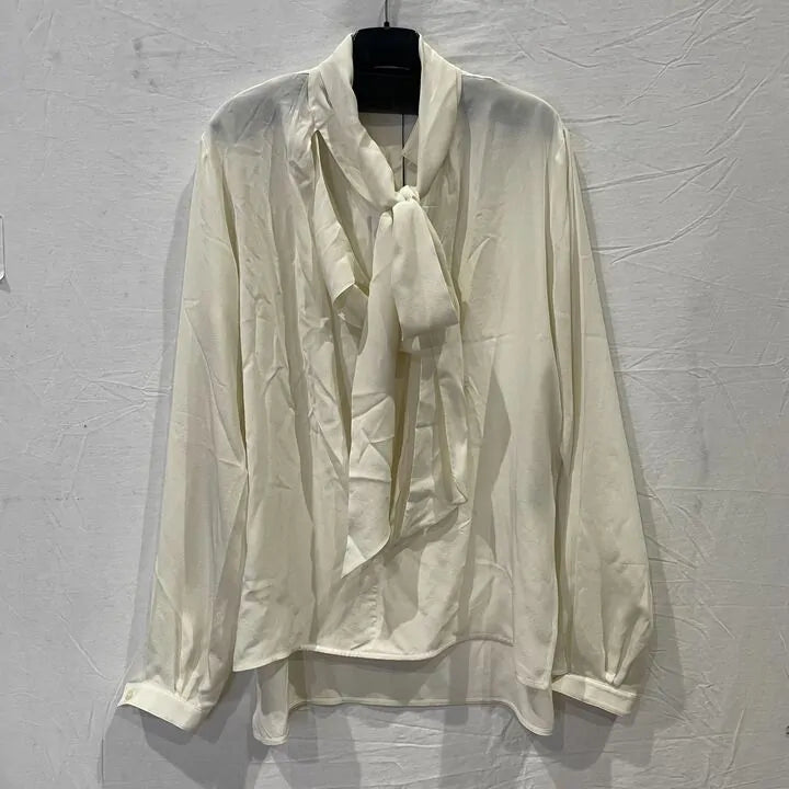 Victoria Beckham-1423Wtp004967A Vanilla-8-Cream-Cream Scarf Neck Silk Blouse Size: Uk 8