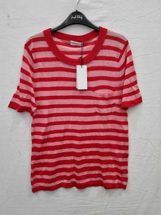 Sonia Rykiel - Red / Pink Striped Cotton T-Shirt Size: M