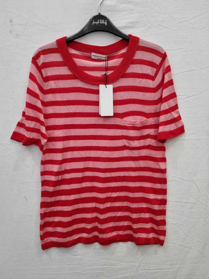Sonia Rykiel - Red / Pink Striped Cotton T-Shirt Size: M