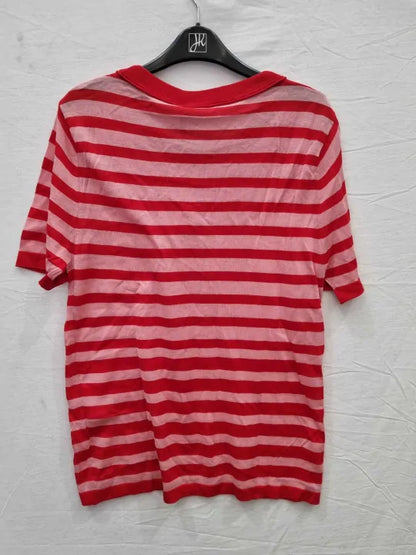 Sonia Rykiel - Red / Pink Striped Cotton T-Shirt Size: M
