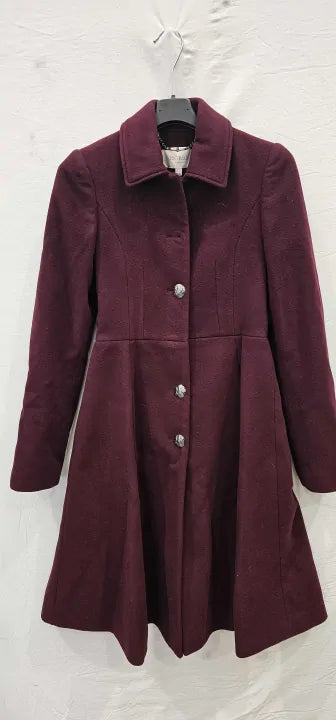 Burgundy Catilin Wool Cashmere Blend Coat Size: Uk 8