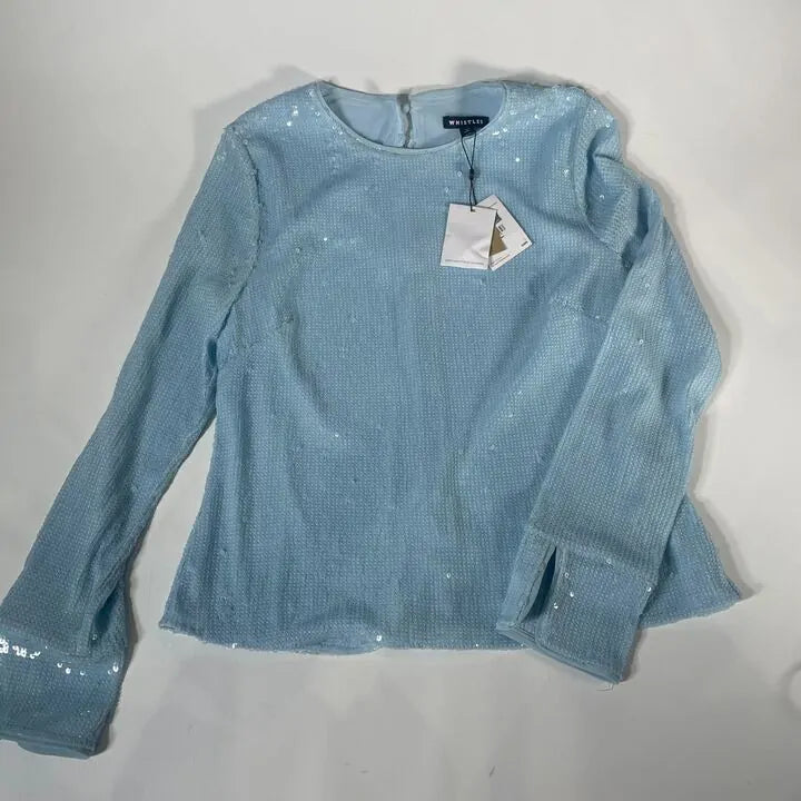 Whistles- Pale Blue Sequin Minimal Tunic Top Size: Uk 12