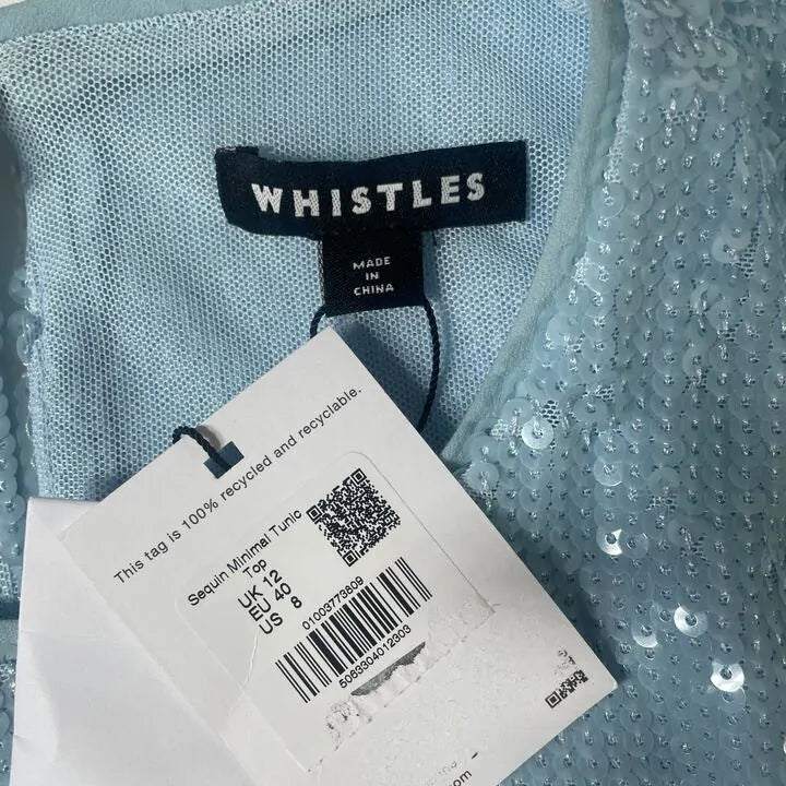 Whistles- Pale Blue Sequin Minimal Tunic Top Size: Uk 12