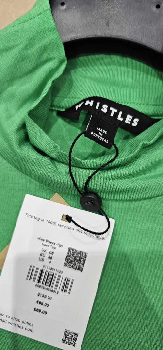 Green Wide Sleeve High Neck Top Size: Uk 8