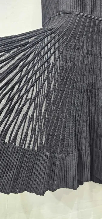 Black Tilly Knitted Sheer Flared Midi Skirt Size: S