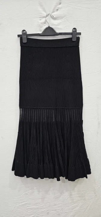 Black Tilly Knitted Sheer Flared Midi Skirt Size: S