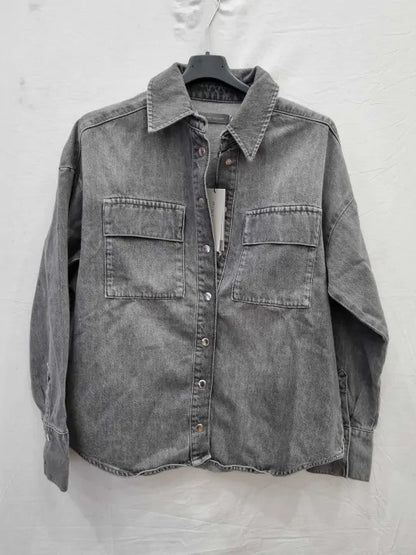 Mint Velvet Grey Cotton Denim Shirt Size: Medium