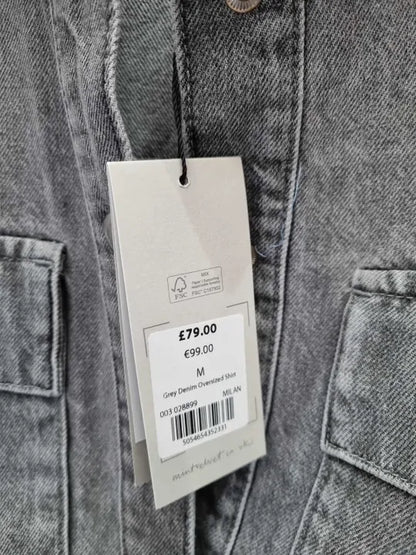 Mint Velvet Grey Cotton Denim Shirt Size: Medium