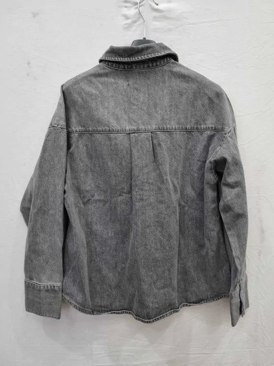 Mint Velvet Grey Cotton Denim Shirt Size: Medium