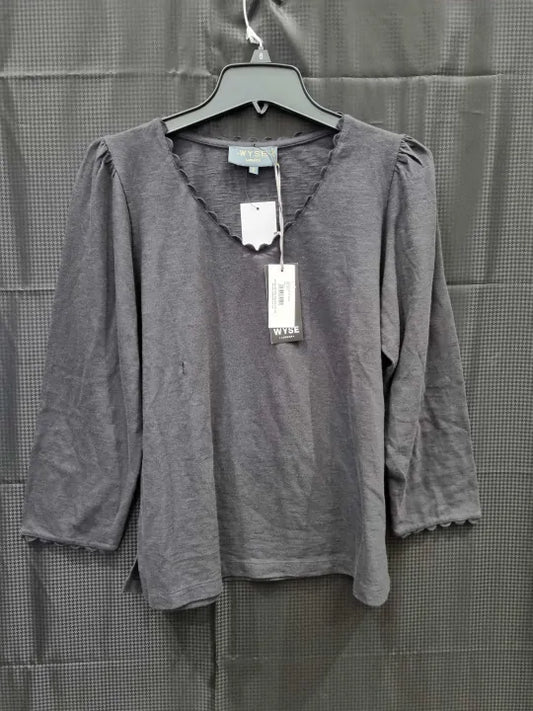 Wyse - Black Elyna Ric Rac 3/4 Sleeve Tee Size: 3
