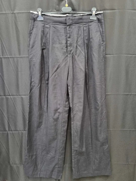 Mango Black Linen Blend Trousers Size: 42