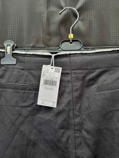 Mango Black Linen Blend Trousers Size: 42