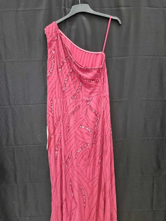Adrianna Papell Dusty Red Beaded One Shoulder Dress Size: UK 16