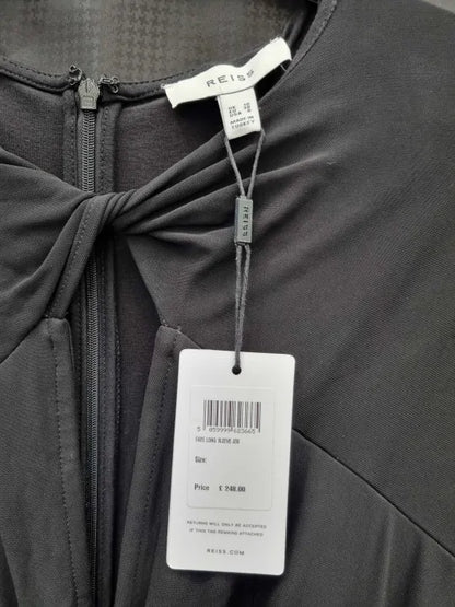 Reiss Black Faye Twist Front Midi Dress Size: Uk 10