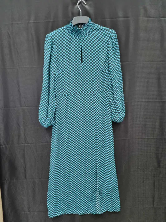 Whistles Blue Star Check Print Midi Dress Size: Uk 10