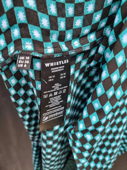 Whistles Blue Star Check Print Midi Dress Size: Uk 10