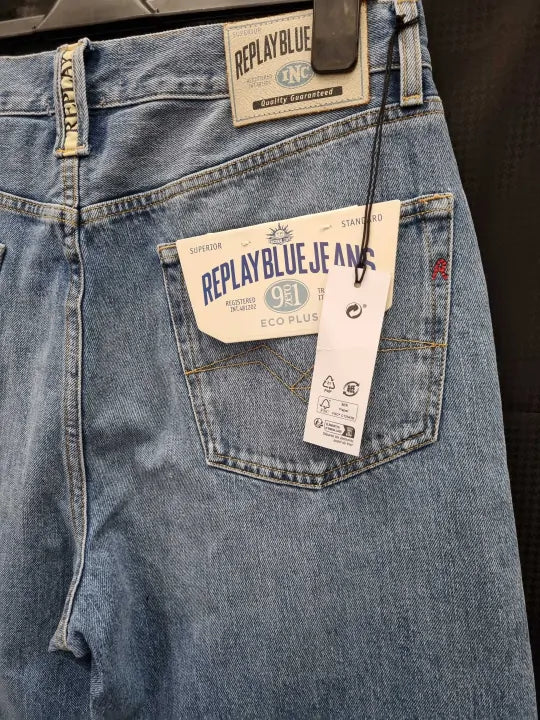 Replay - Blue M9Zero1 Eco Plus Straight Stretch Jeans Size: W33/L32