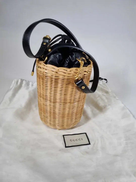 Gucci Horsebit Leather &Amp Straw Bucket Bag Size: One Size