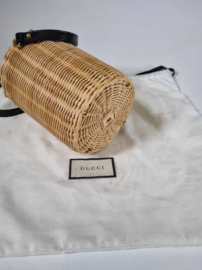 Gucci Horsebit Leather &Amp Straw Bucket Bag Size: One Size