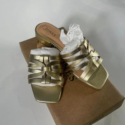 Jones Bootmaker - Gold Izabella Strappy Heeled Mules Size: Uk 4