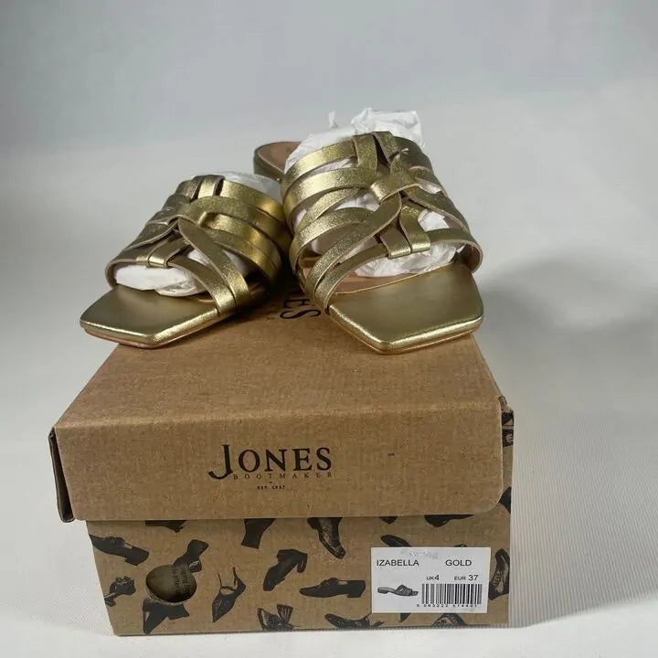 Jones Bootmaker - Gold Izabella Strappy Heeled Mules Size: Uk 4