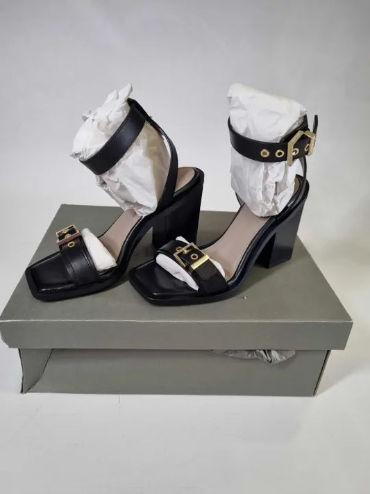 All Saints - Black Pamela Buckle Leather Heels Size: Uk 4