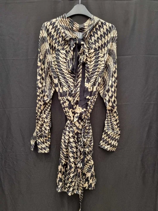 Reiss Black Ester Mono Print Dress Size: Uk 10