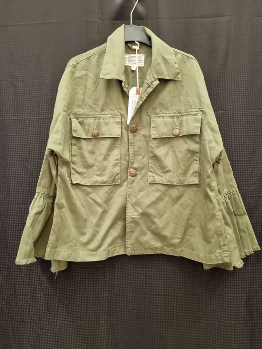 Current/Elliott The Ruffle Bell Sleeves Military Jacket Army Size: Small