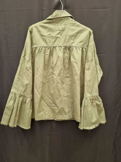 Current/Elliott The Ruffle Bell Sleeves Military Jacket Army Size: Small