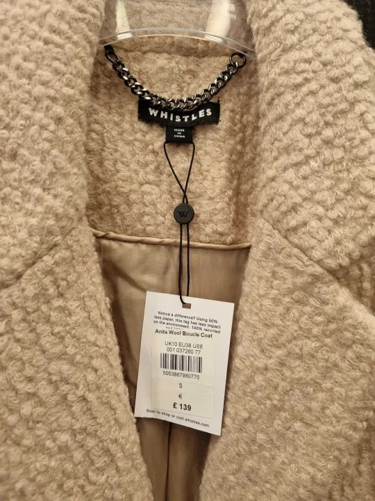 Whistles - Beige Anita Boucle Wool Blend Coat Size: Small